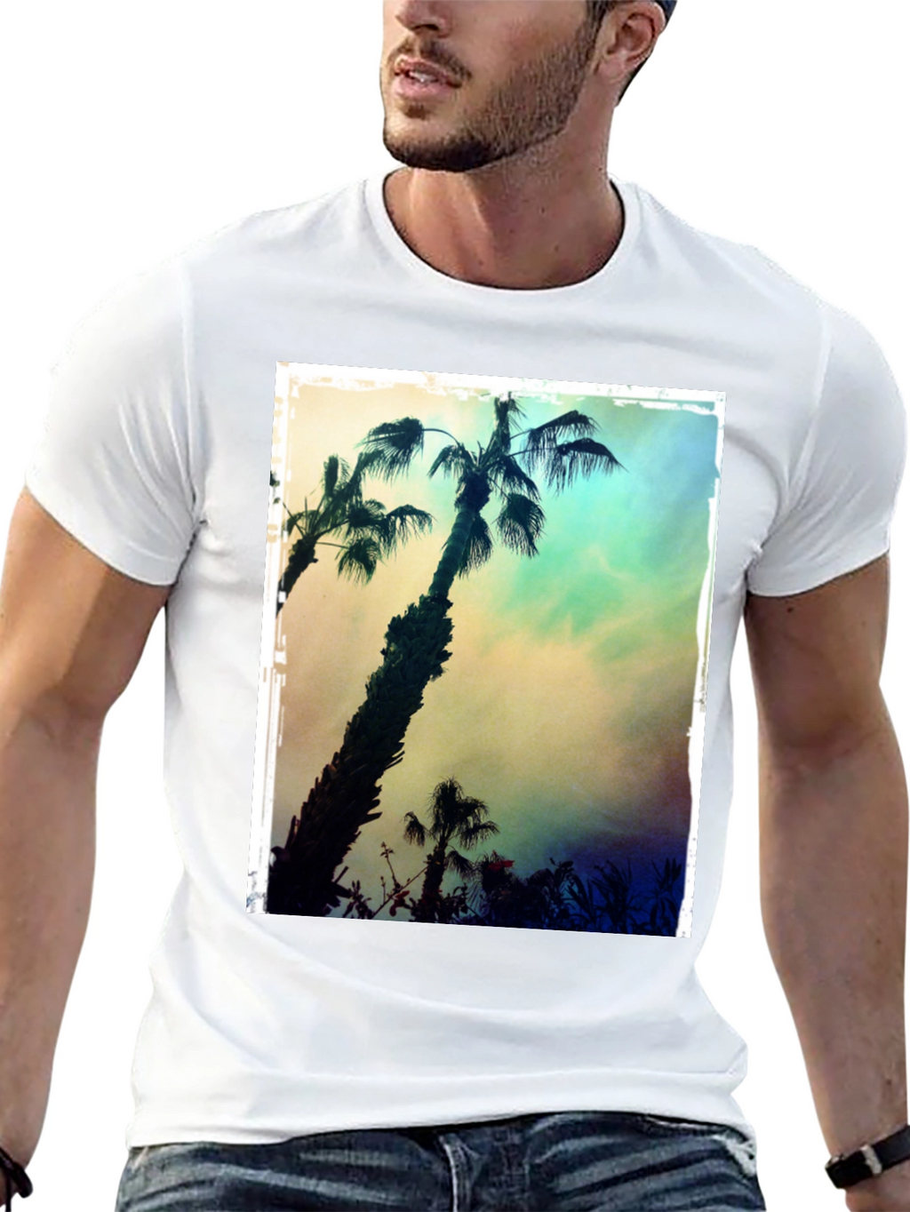 Tropical Palm Tree Print Black T-Shirt