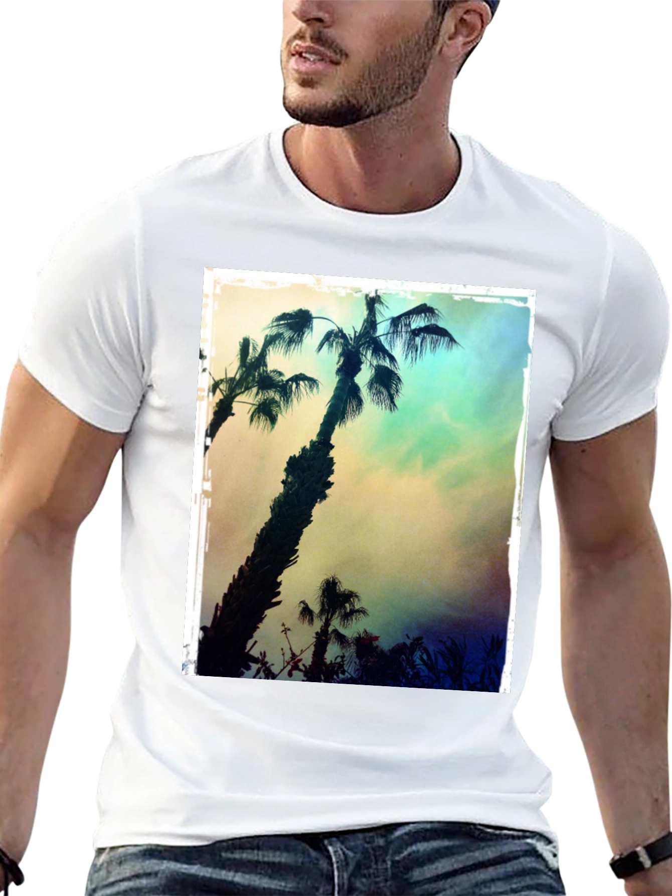 Tropical Palm Tree Print Black T-Shirt