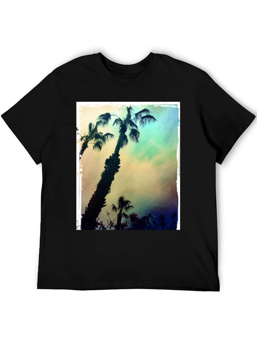 Tropical Palm Tree Print Black T-Shirt