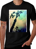 Tropical Palm Tree Print Black T-Shirt