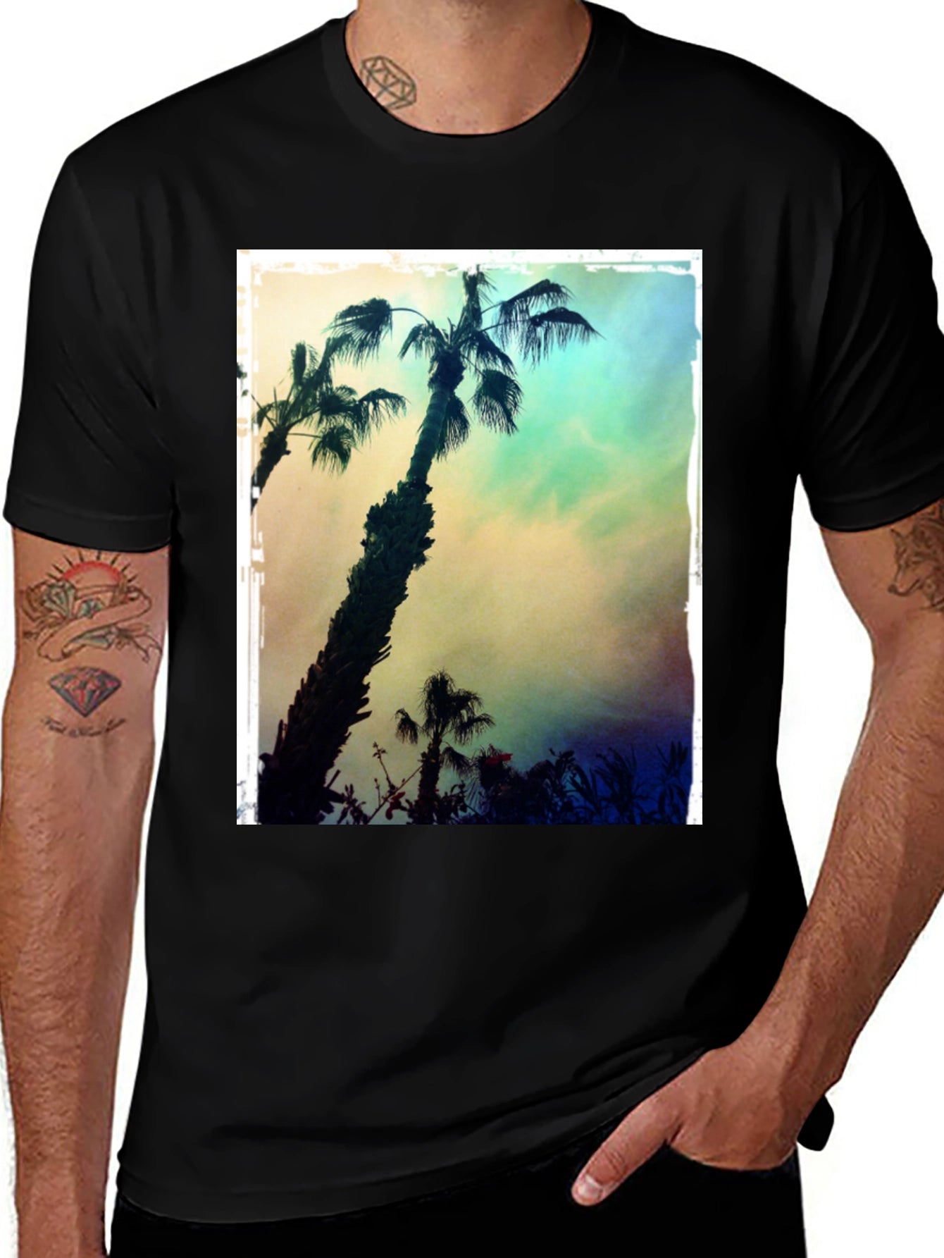 Tropical Palm Tree Print Black T-Shirt