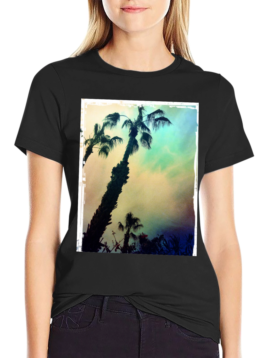 Tropical Palm Tree Print Black T-Shirt