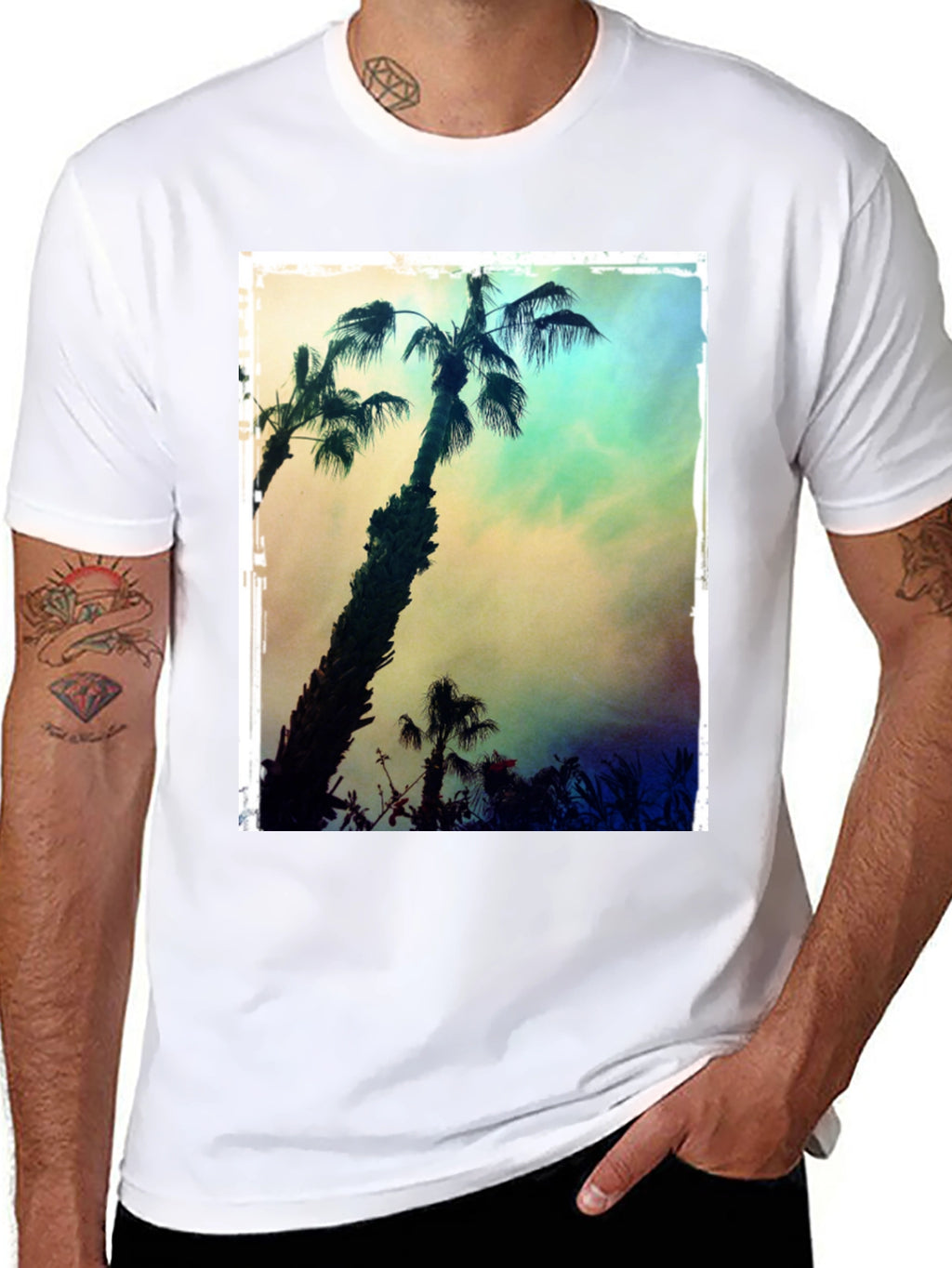 Tropical Palm Tree Print Black T-Shirt