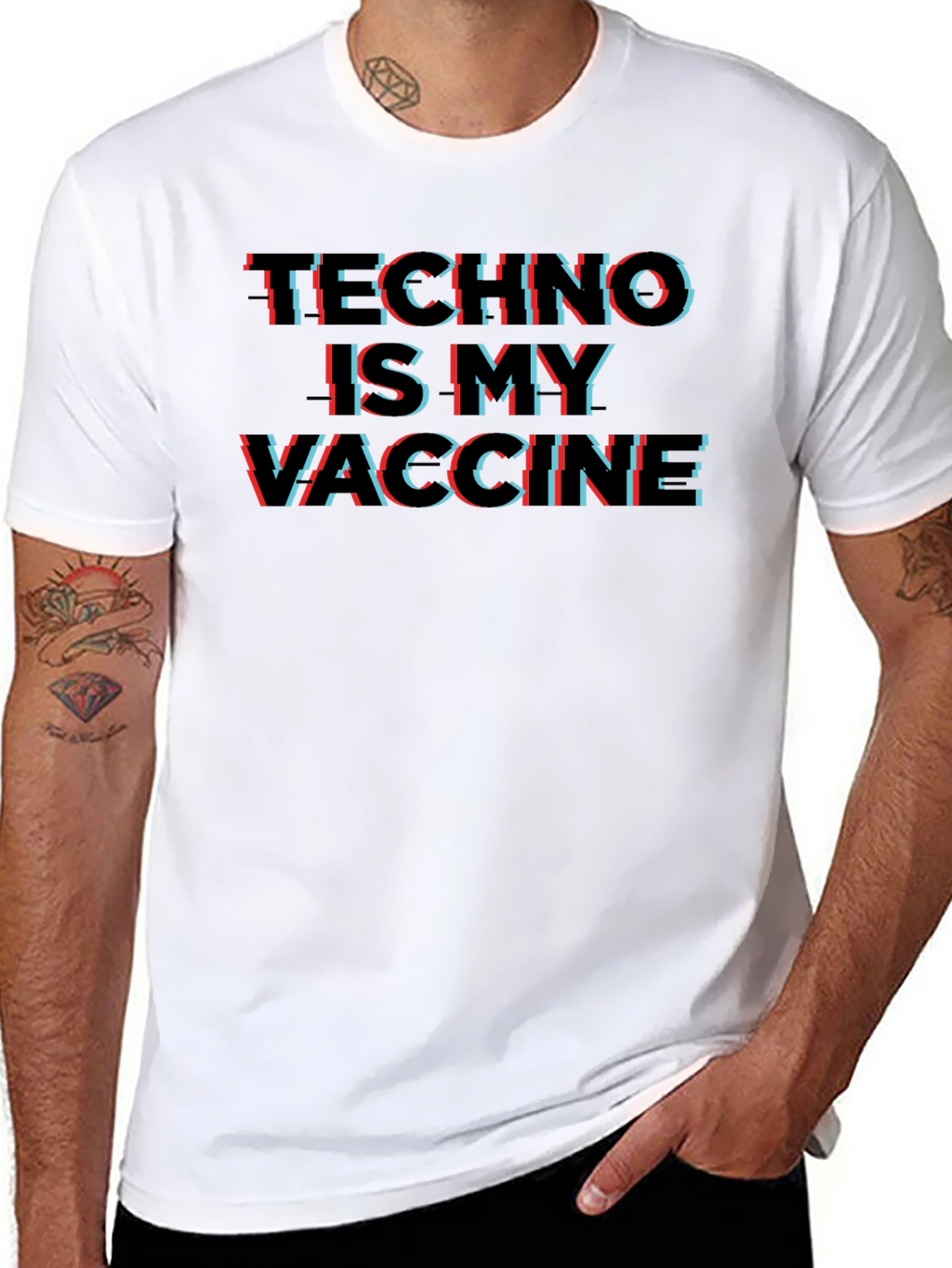 Techno is My Vaccine Glitch Graphic T-Shirt