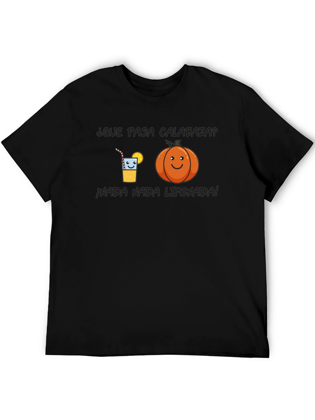 Humorous Black T-Shirt with Pumpkin and Lemonade Graphic