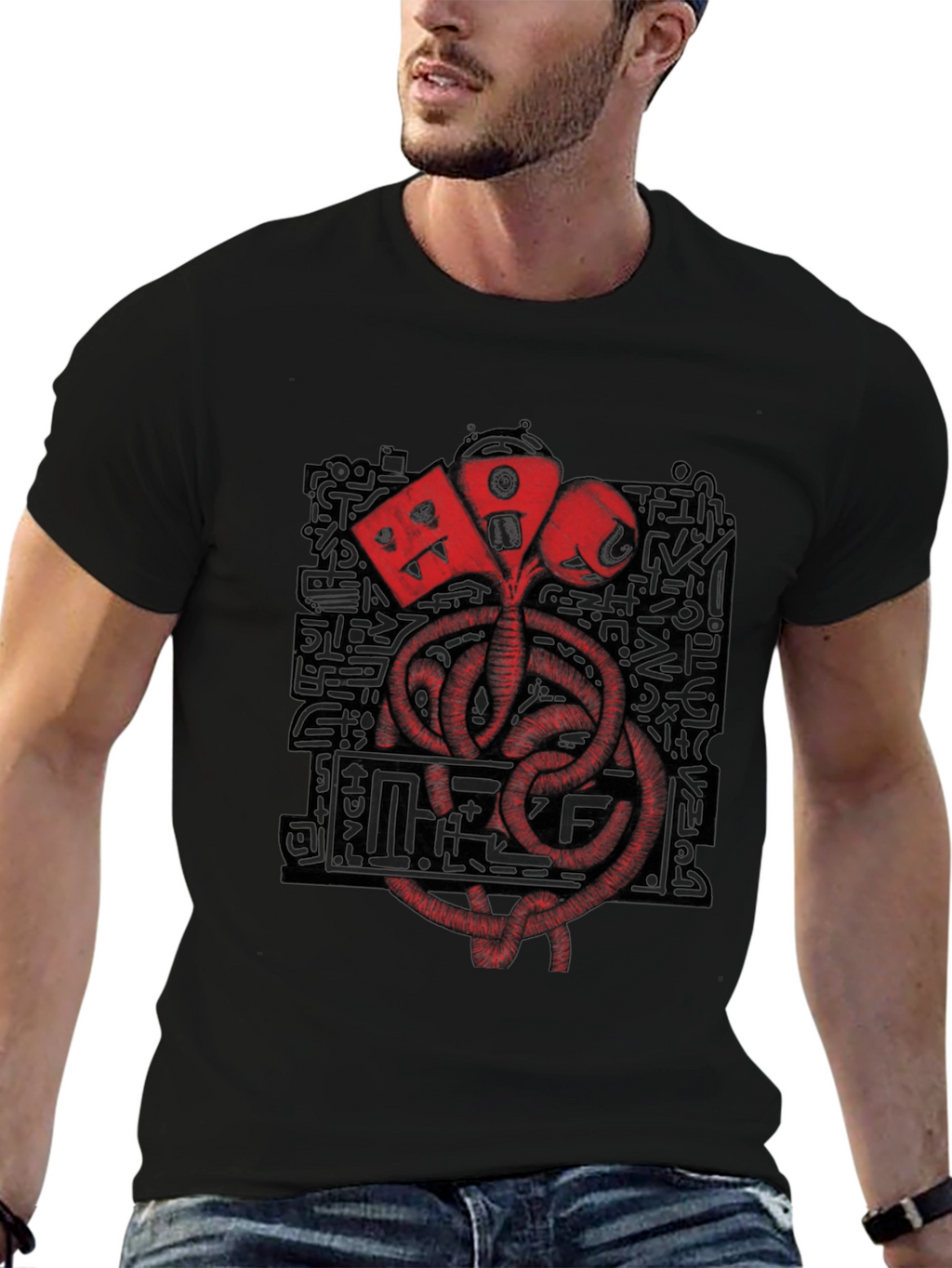 Graphic Print Crew Neck T-Shirt - Black