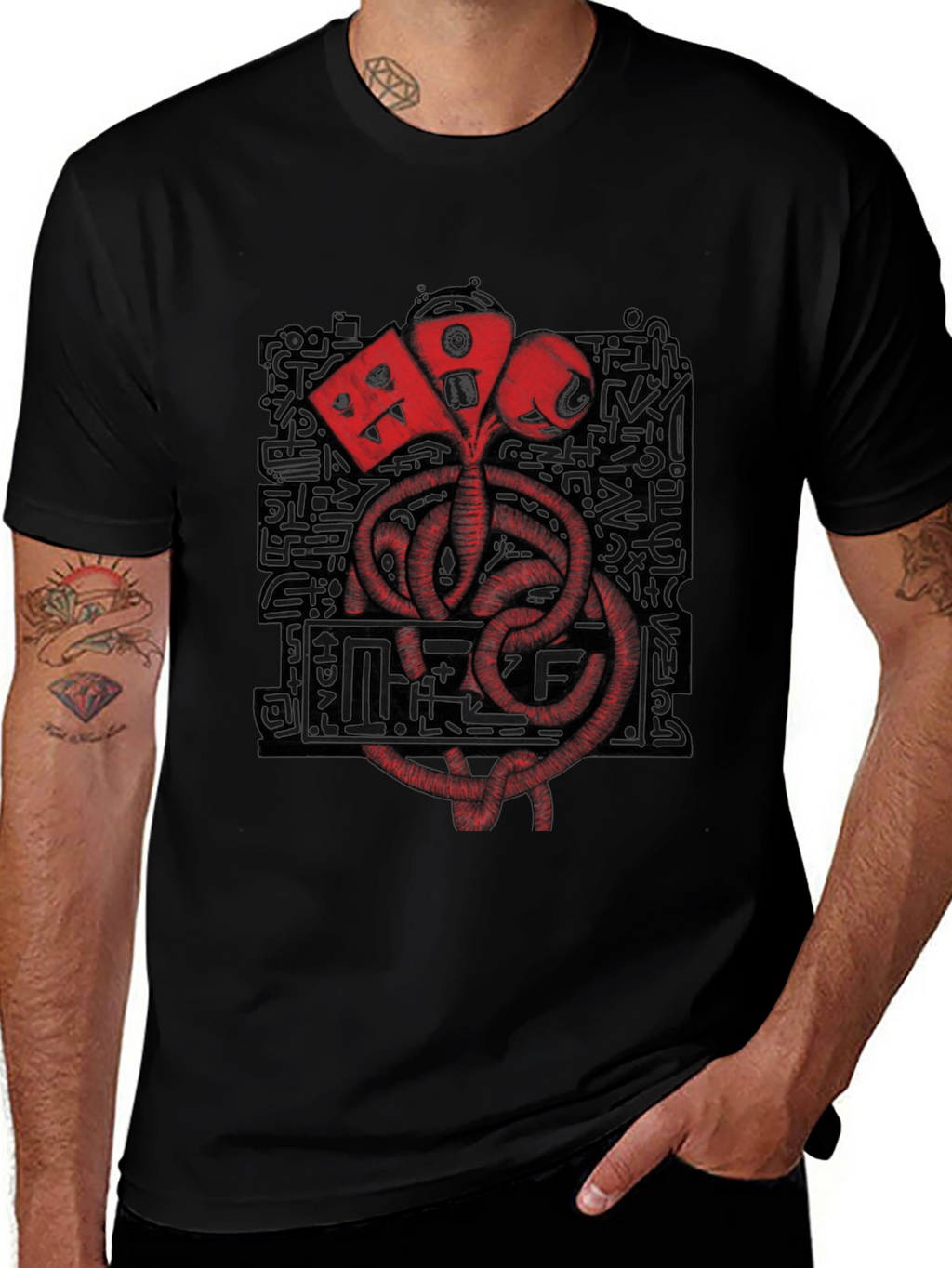 Graphic Print Crew Neck T-Shirt - Black