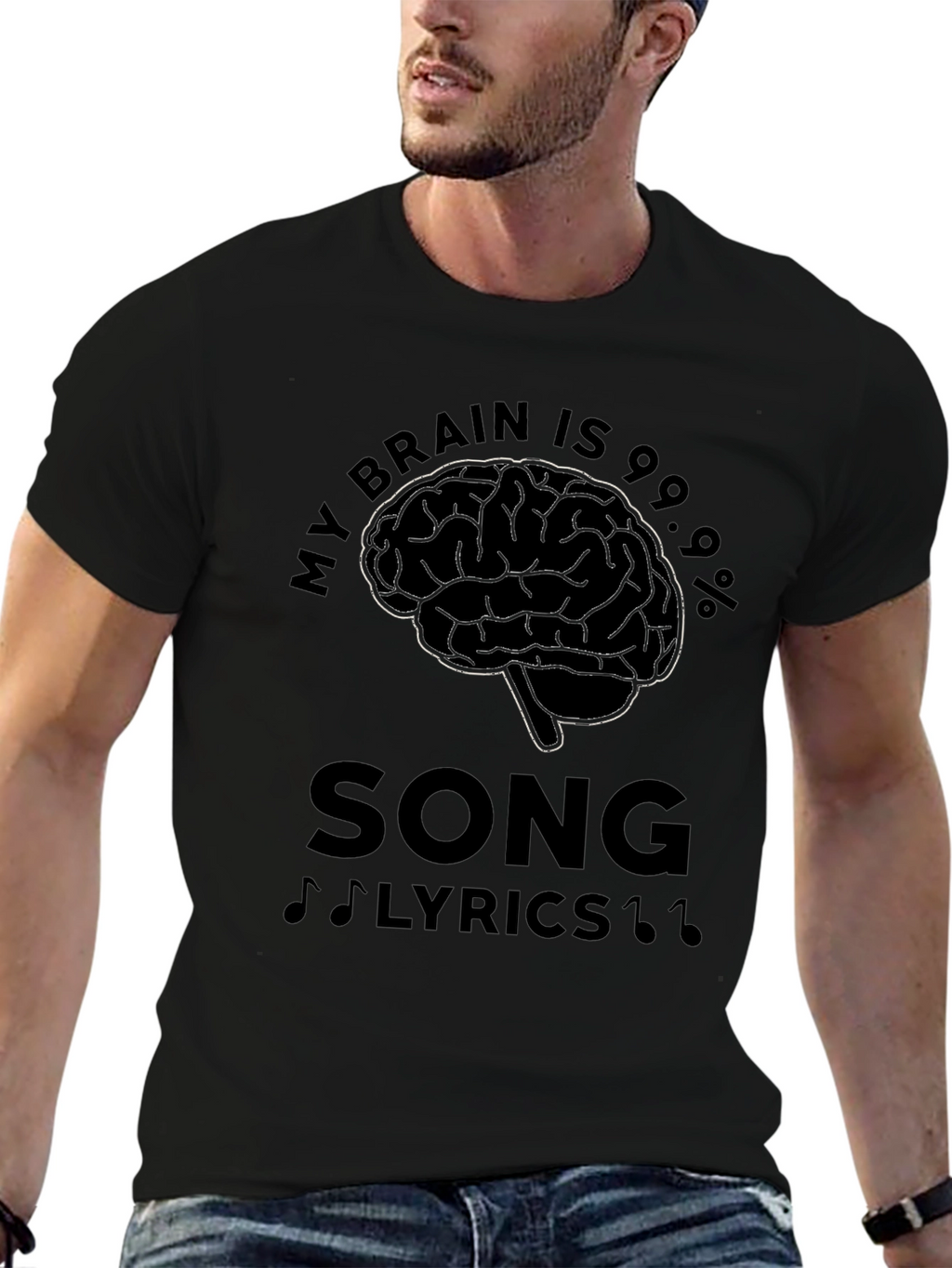Brain Song Lyrics Mens Black T-Shirt