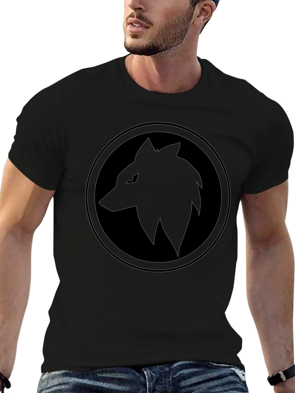 Black Wolf Circle T-Shirt - Edgy Graphic Tee