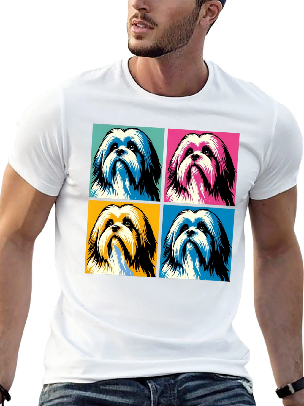 Pop Art Shih Tzu Dog Graphic Black T-Shirt