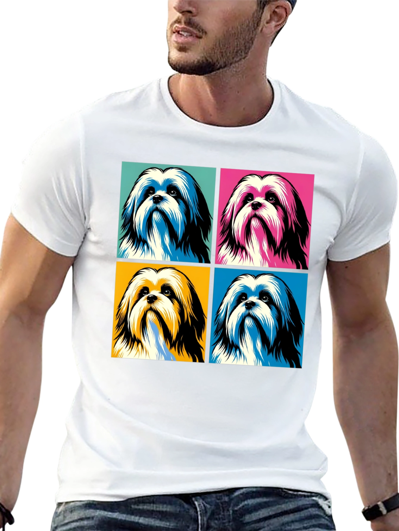 Pop Art Shih Tzu Dog Graphic Black T-Shirt