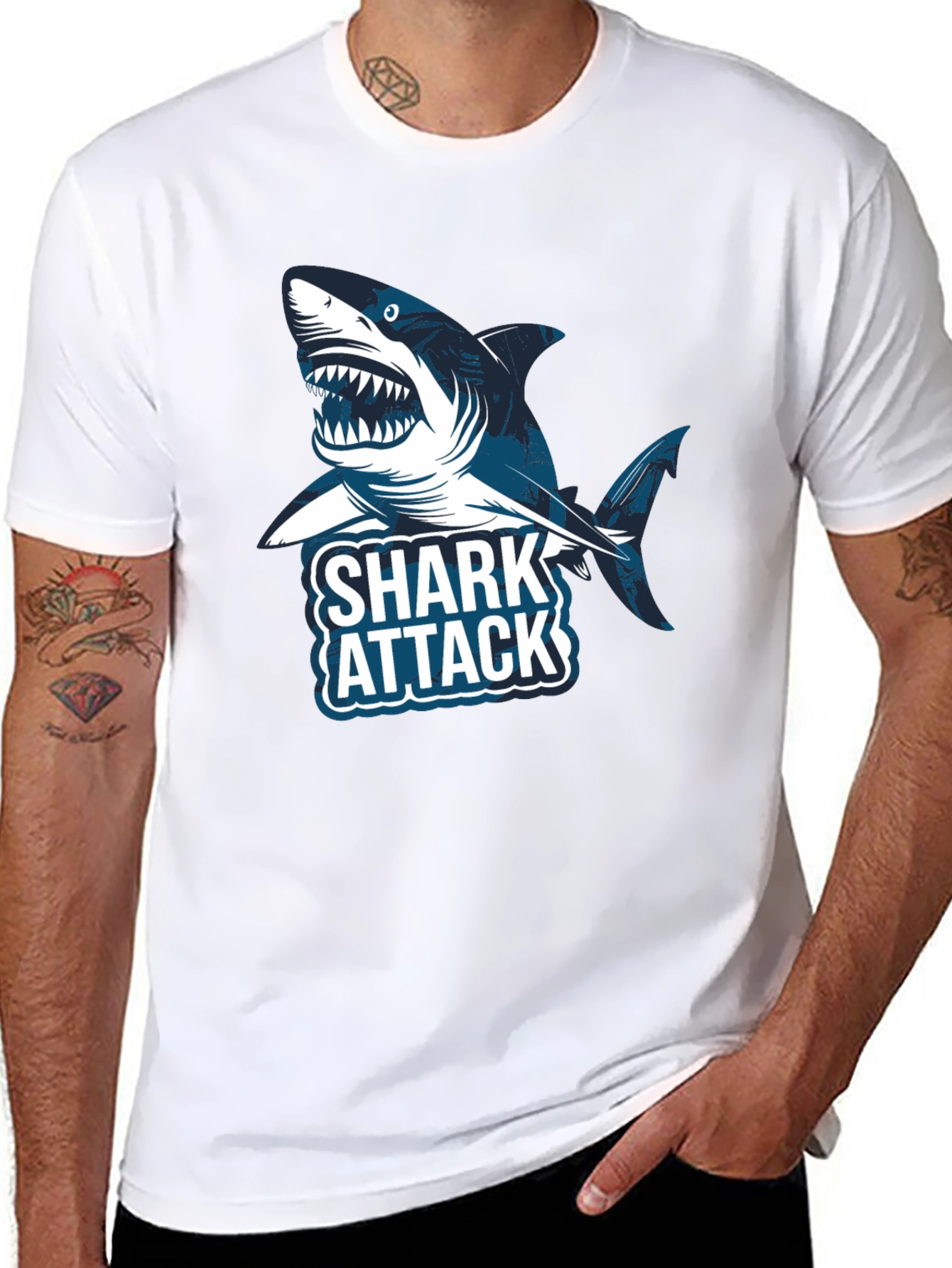 Shark Attack Graphic Tee -  Stylish Cotton T-Shirt