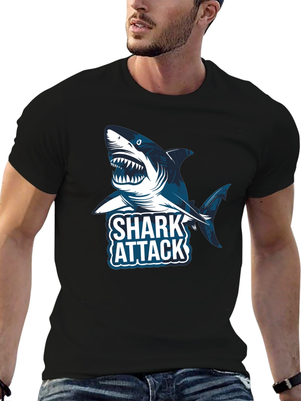 Shark Attack Graphic Tee -  Stylish Cotton T-Shirt