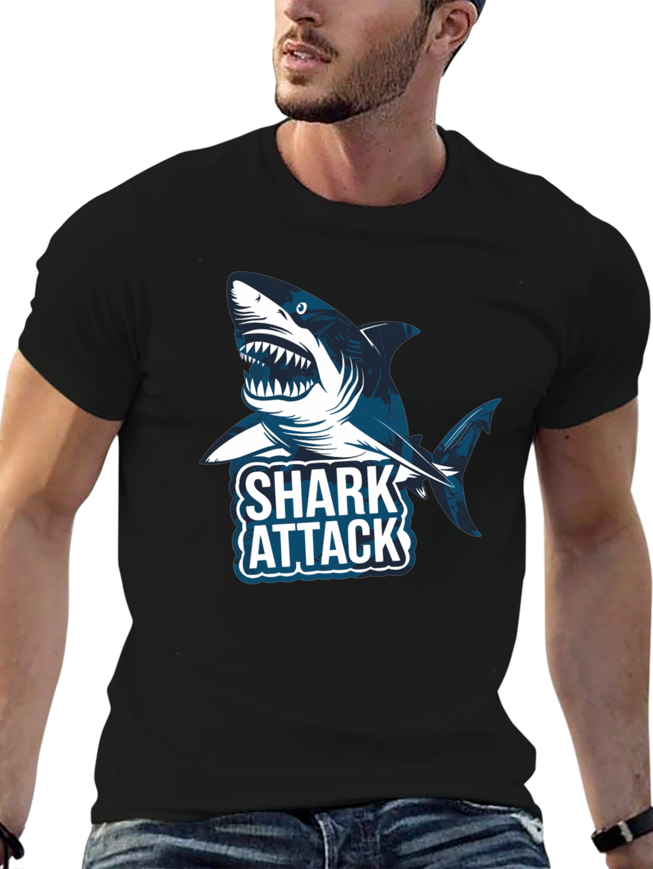 Shark Attack Graphic Tee -  Stylish Cotton T-Shirt