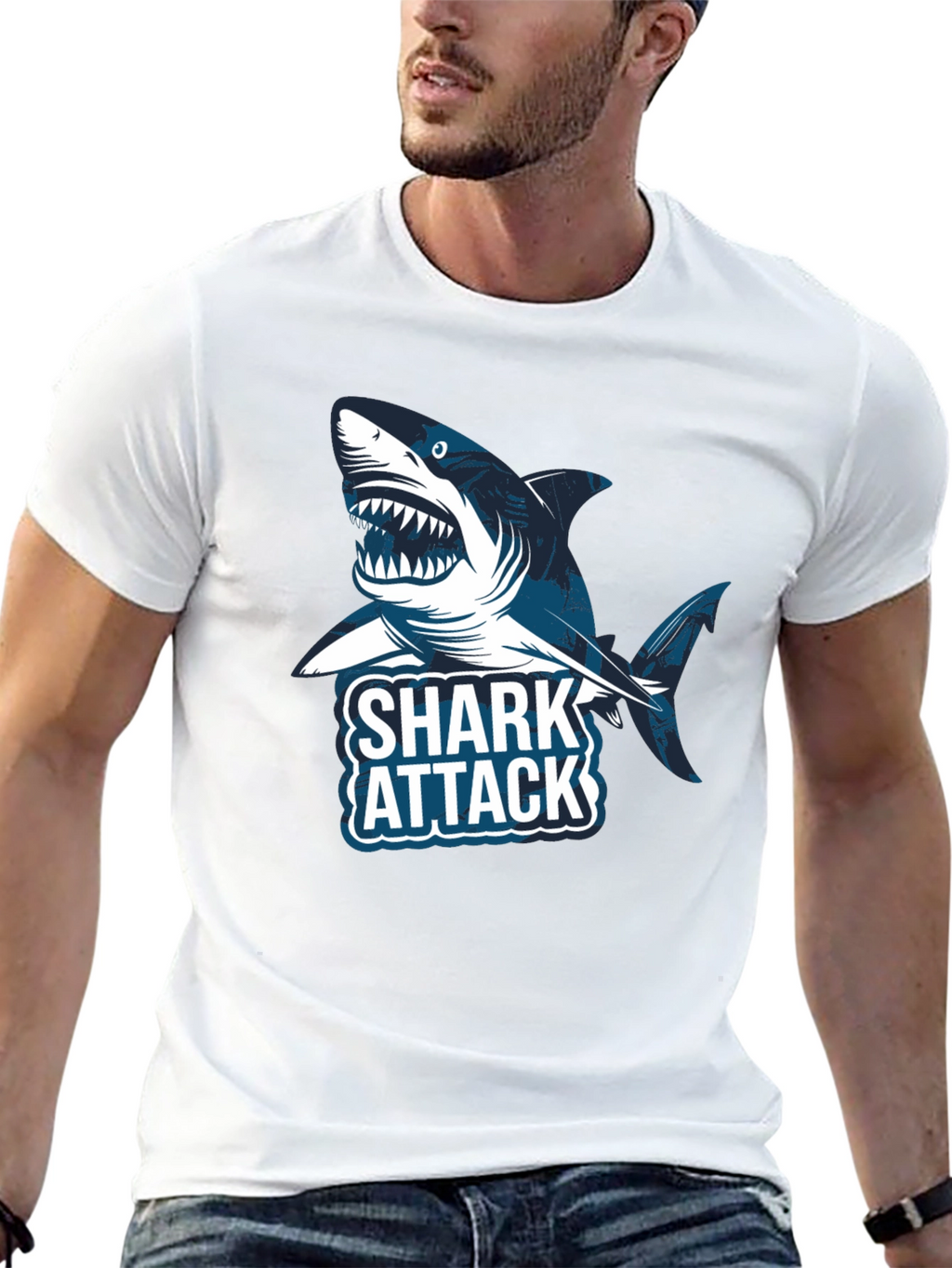 Shark Attack Graphic Tee -  Stylish Cotton T-Shirt