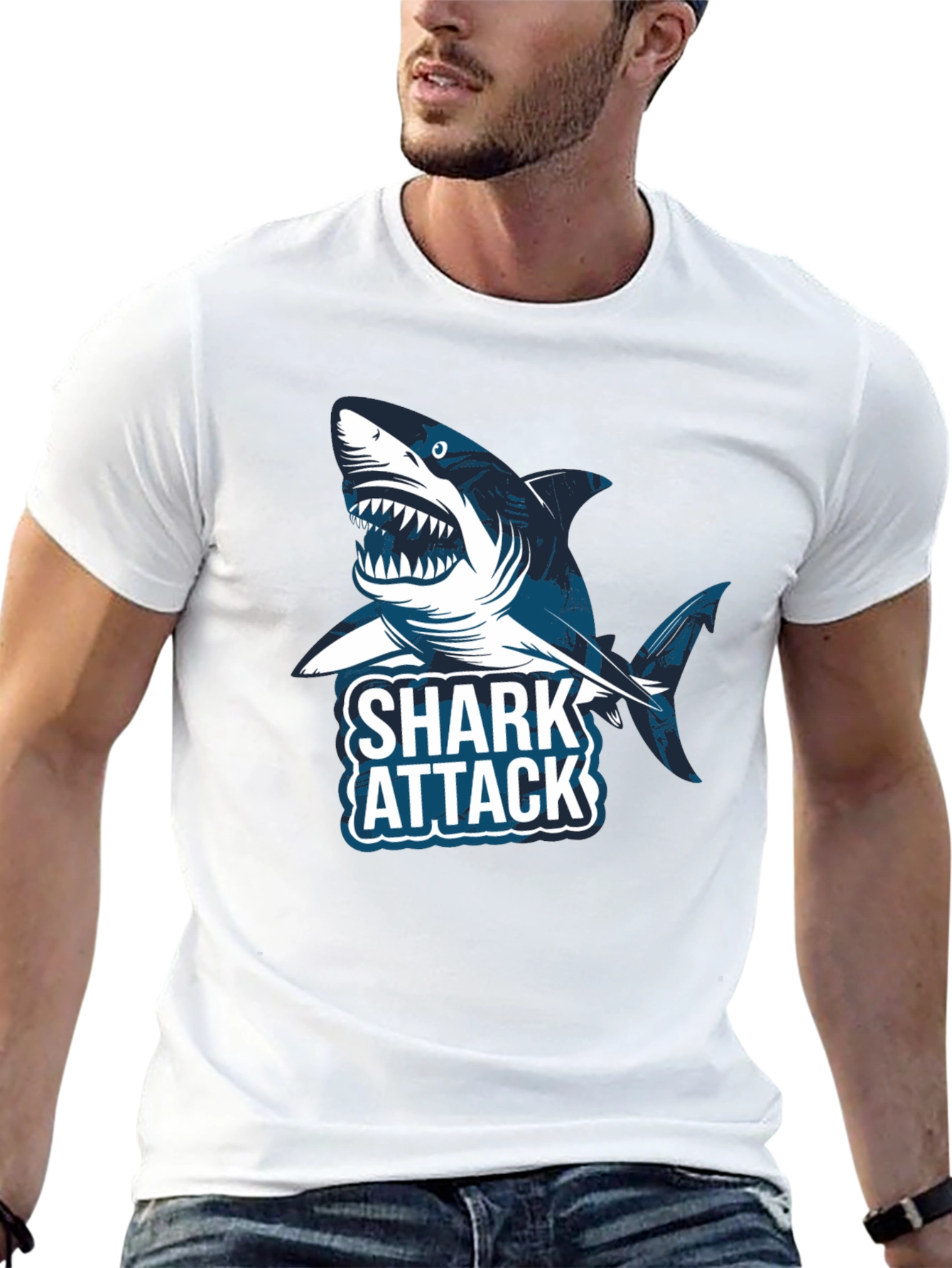 Shark Attack Graphic Tee -  Stylish Cotton T-Shirt