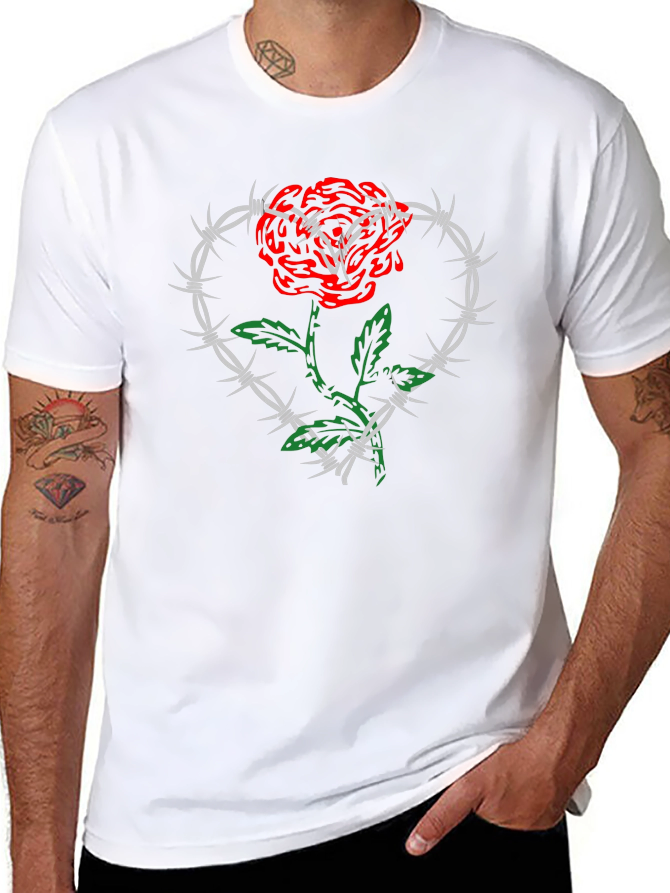 Rose and Barbed Wire Heart Graphic Tee