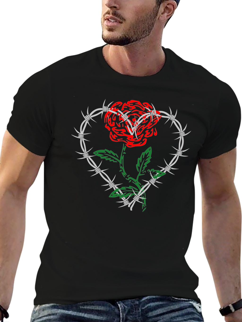 Rose and Barbed Wire Heart Graphic Tee