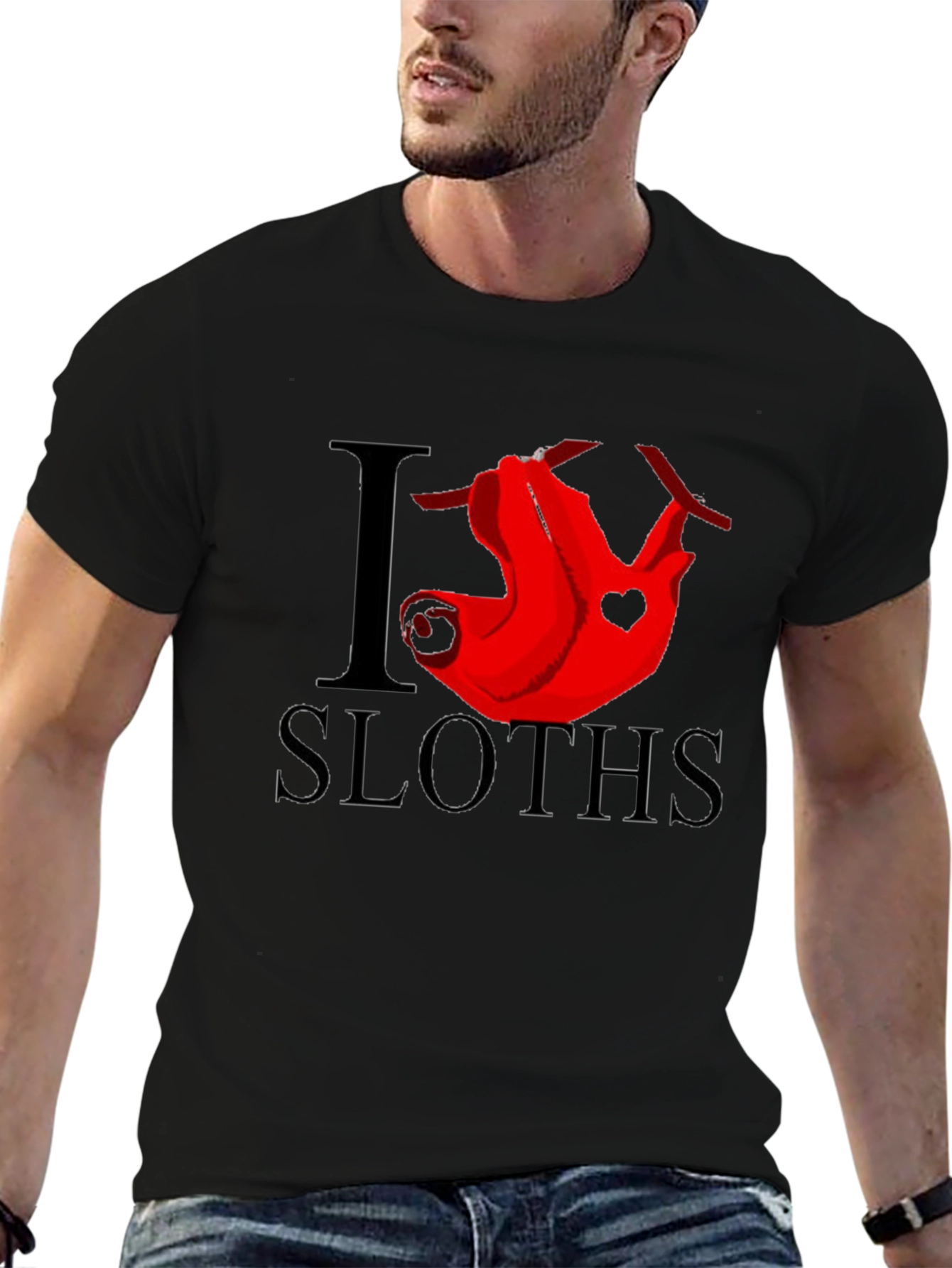 I Heart Sloths Graphic Tee - Mens Black T-Shirt