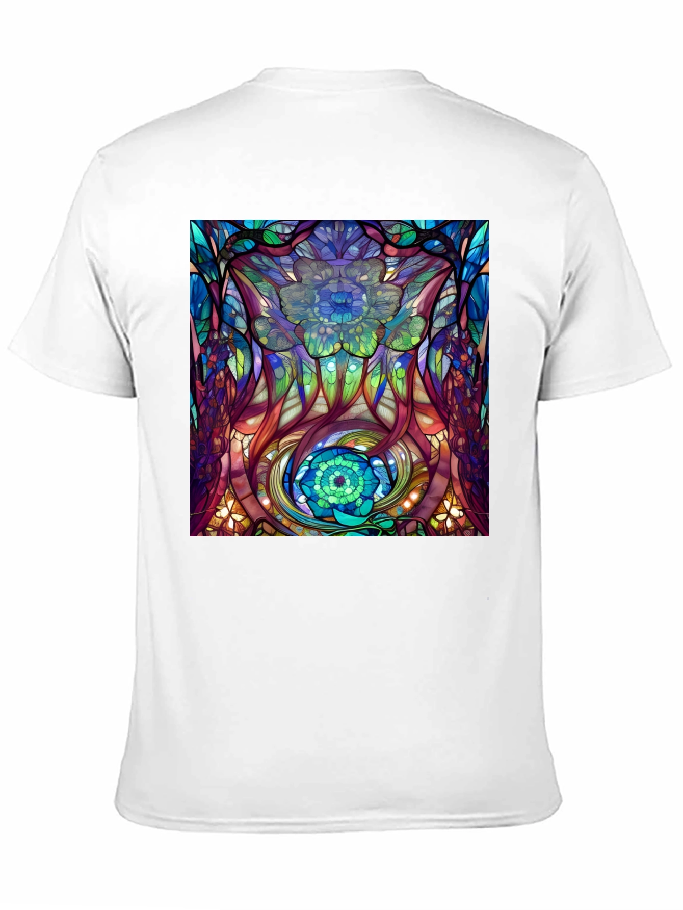Abstract Floral Stained Glass Print Black T-Shirt