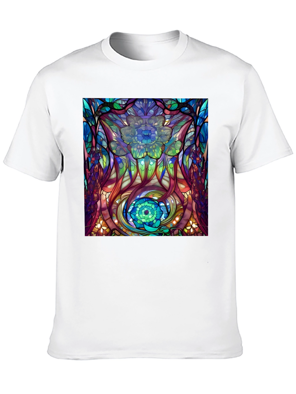 Abstract Floral Stained Glass Print Black T-Shirt