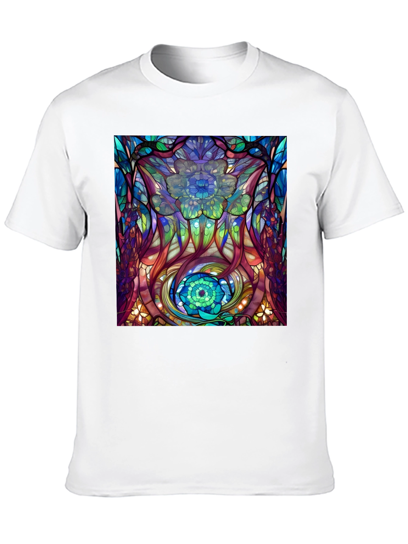 Abstract Floral Stained Glass Print Black T-Shirt