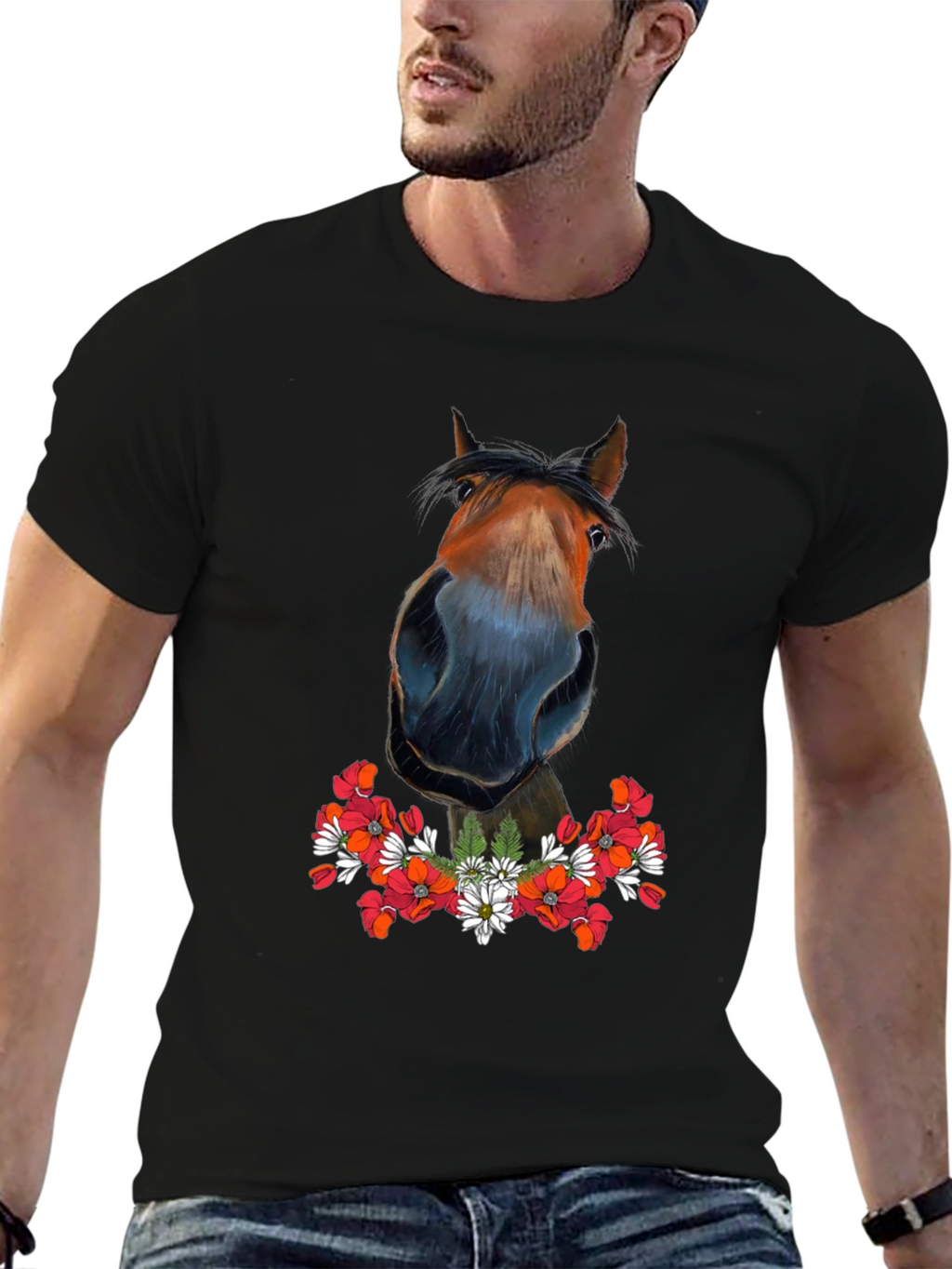 Horse Floral T-Shirt - Mens Graphic Tee