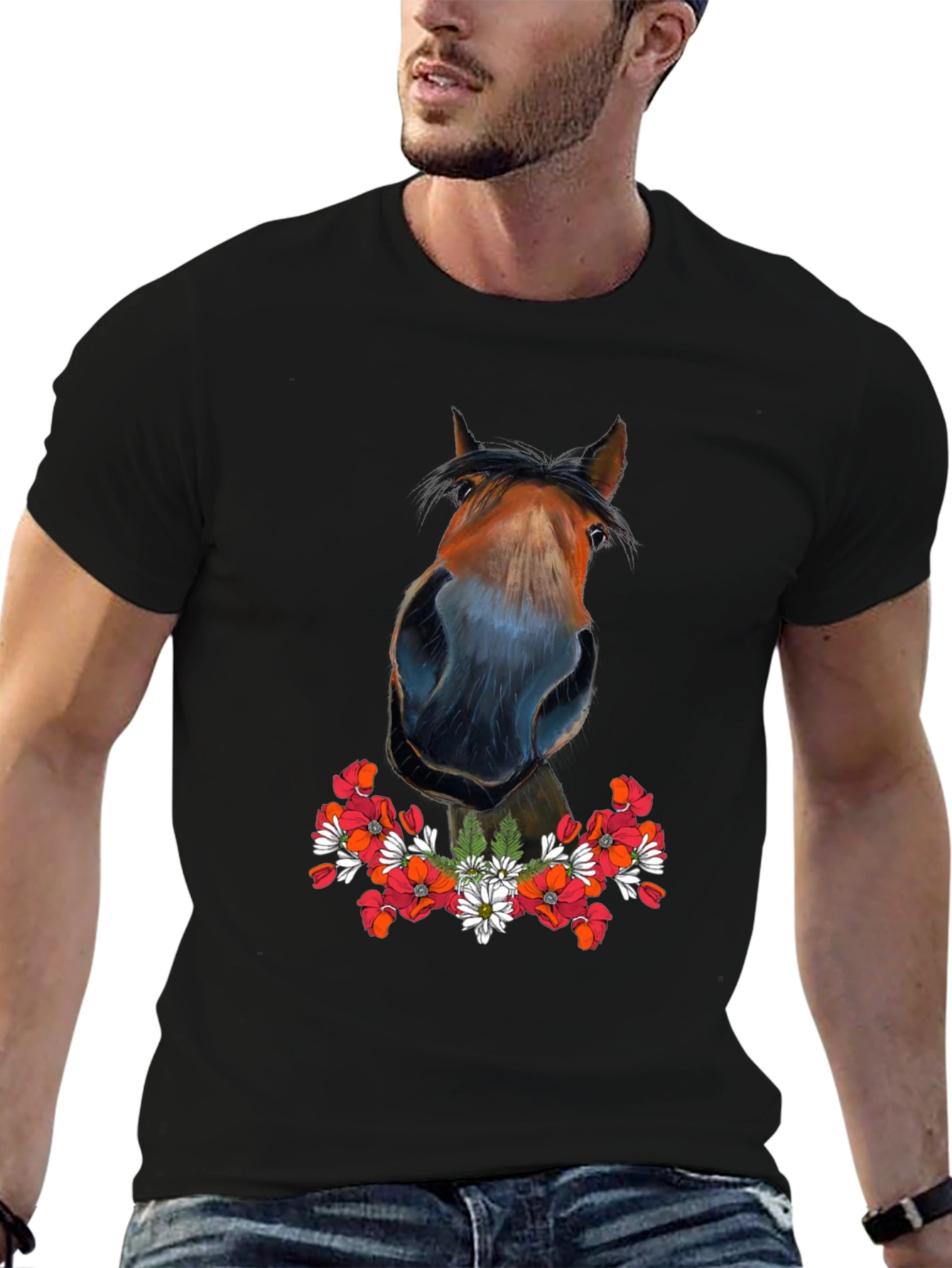 Horse Floral T-Shirt - Mens Graphic Tee