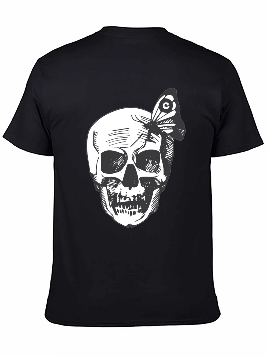 Skull and Butterfly Graphic Tee - Black Cotton