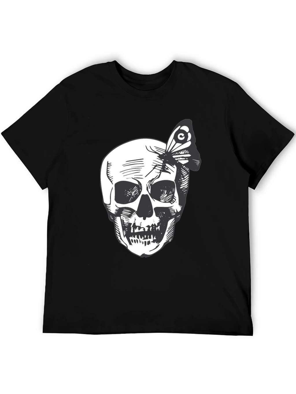 Skull and Butterfly Graphic Tee - Black Cotton