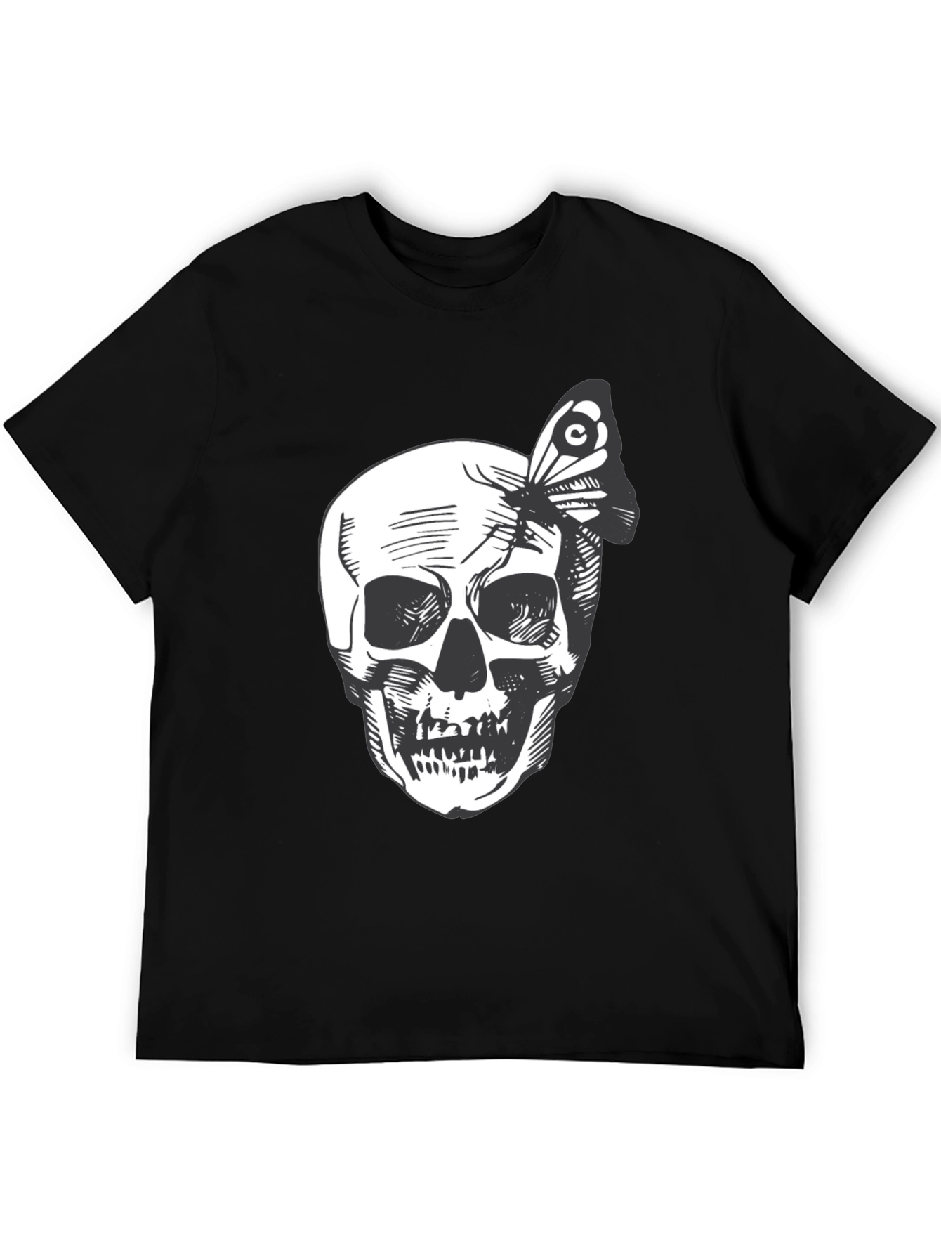 Skull and Butterfly Graphic Tee - Black Cotton