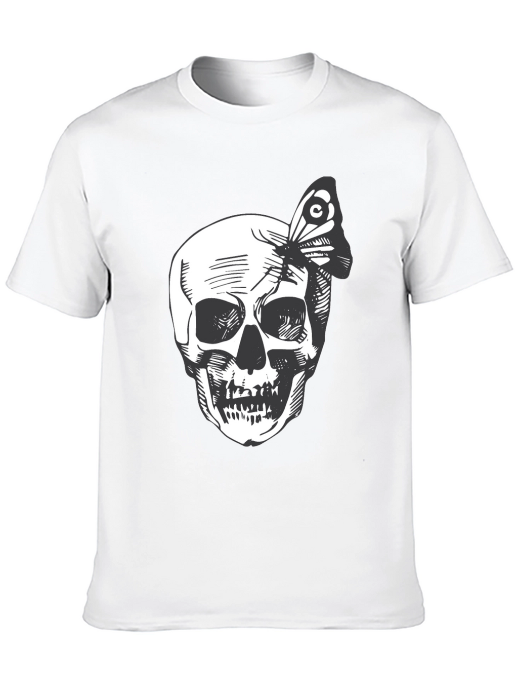 Skull and Butterfly Graphic Tee - Black Cotton