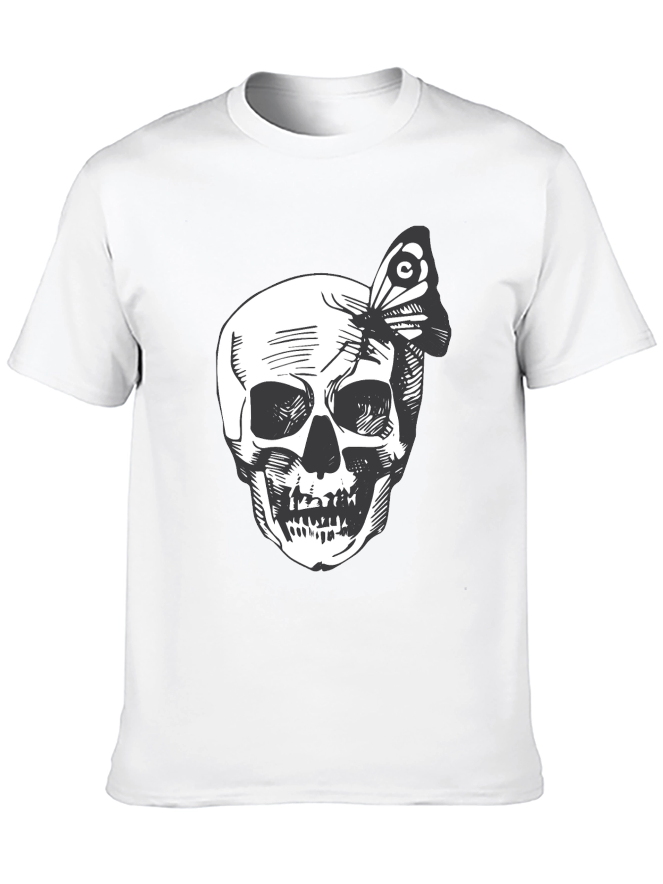 Skull and Butterfly Graphic Tee - Black Cotton