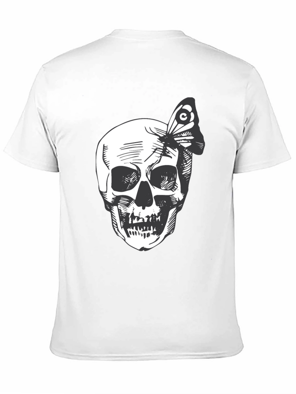 Skull and Butterfly Graphic Tee - Black Cotton