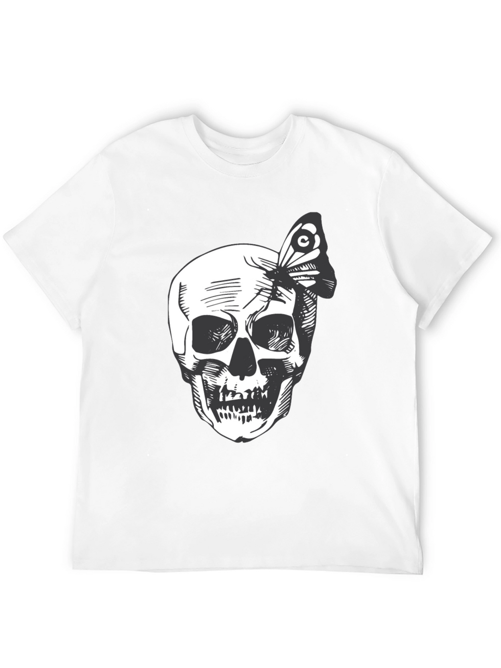 Skull and Butterfly Graphic Tee - Black Cotton