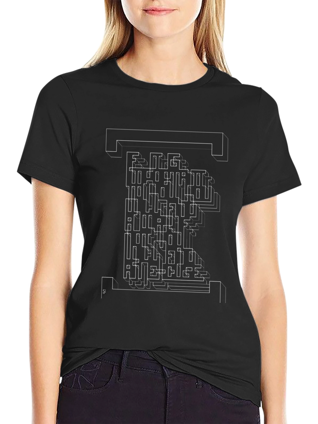 Abstract Maze Graphic T-Shirt - Black