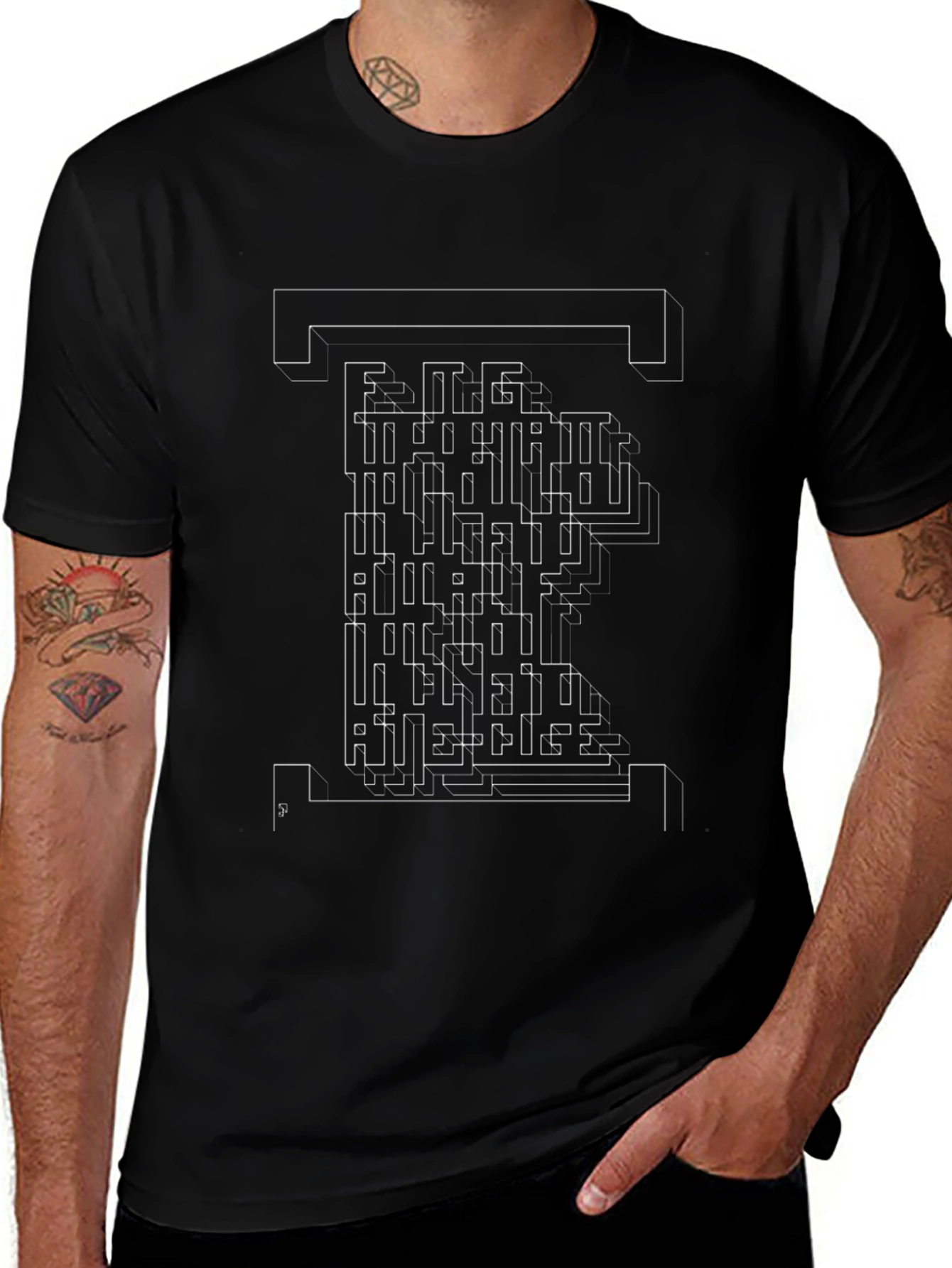Abstract Maze Graphic T-Shirt - Black