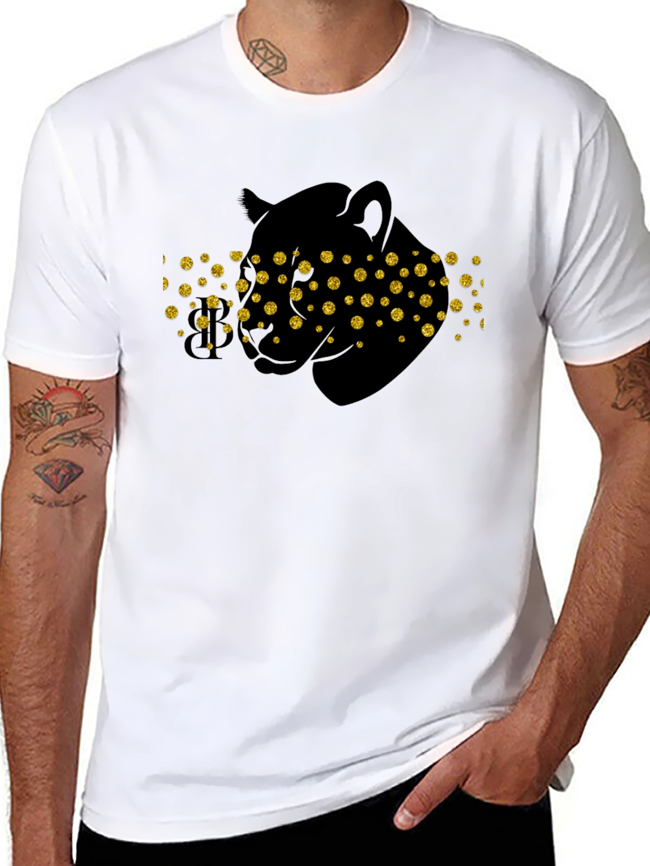 Black Panther Tee - Gold Glitter Eyes