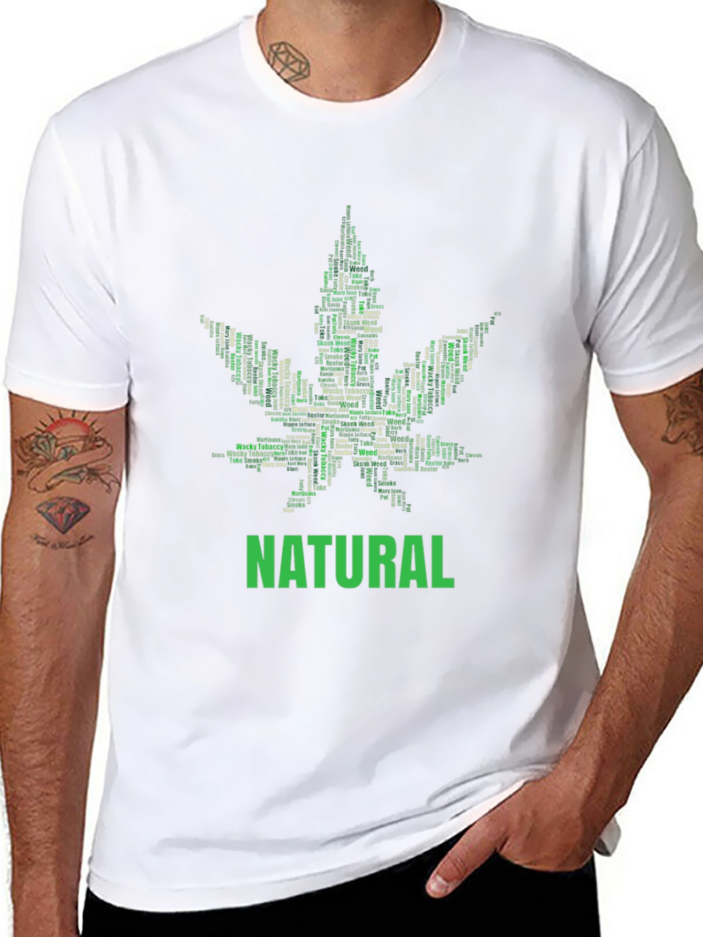 Natural Cannabis Leaf Word Art Graphic T-Shirt