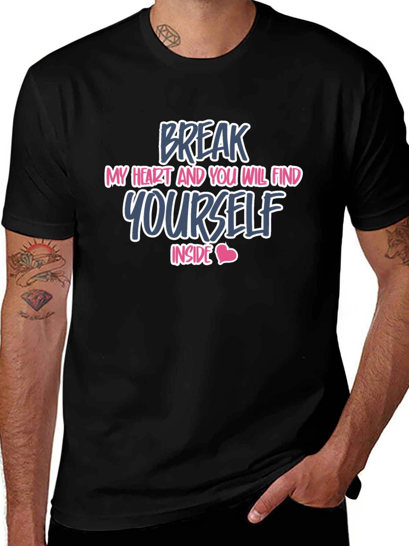 Break My Heart Mens Black Graphic Tee