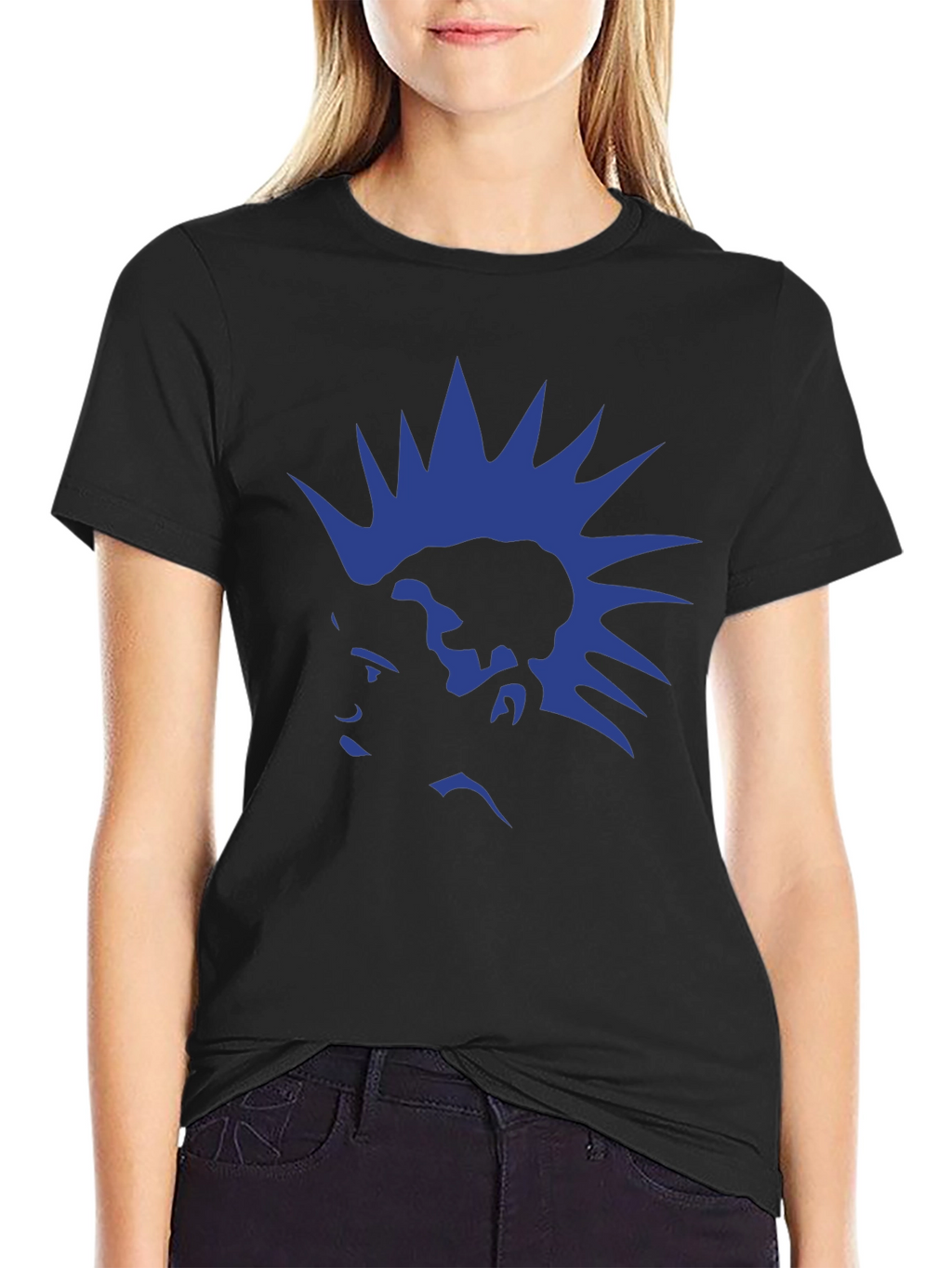Blue Mohawk Graphic Black T-Shirt