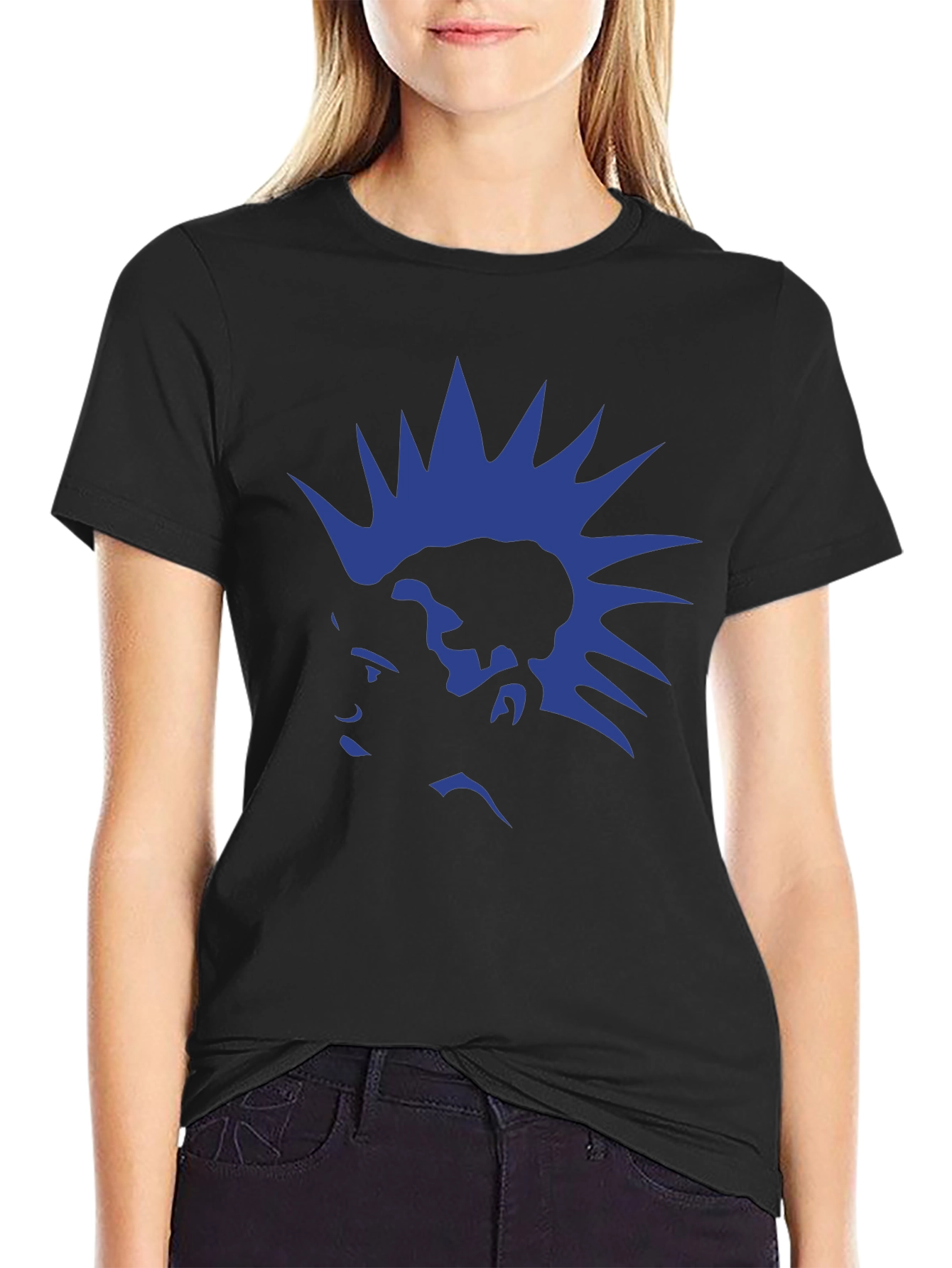 Blue Mohawk Graphic Black T-Shirt