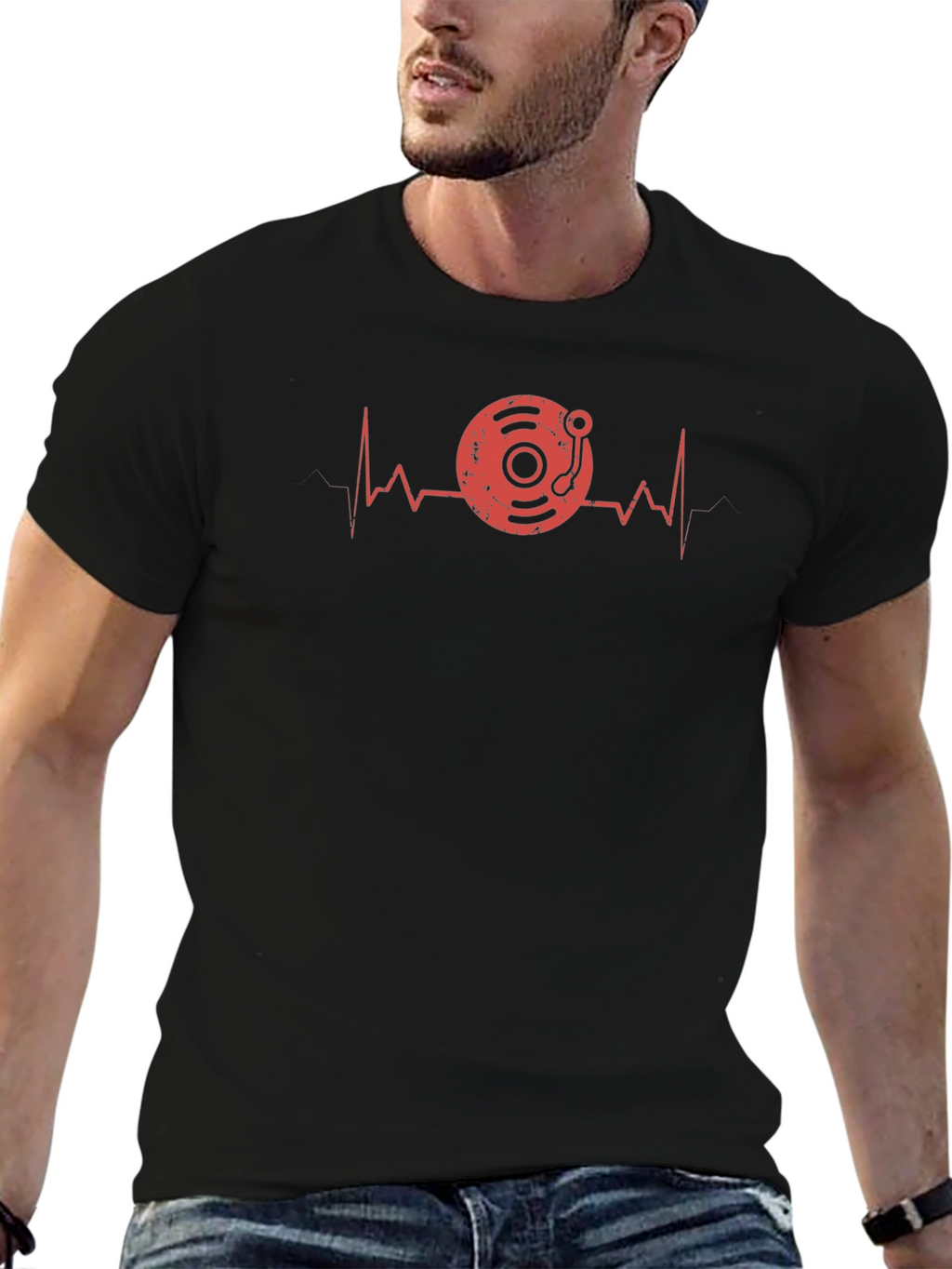 DJ Heartbeat Graphic Tee - Black Cotton Blend