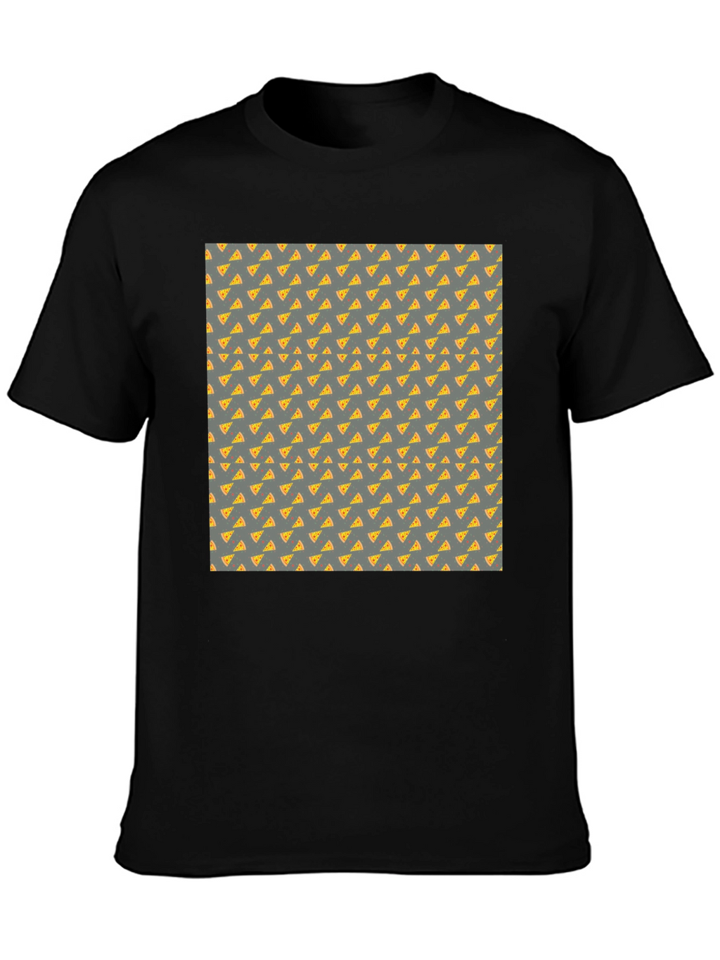 Pizza Slice Pattern Black T-Shirt
