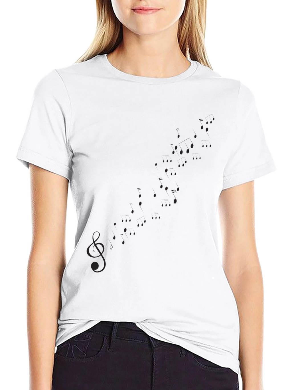 Mens Casual Black Graphic Tee - Musical Notes