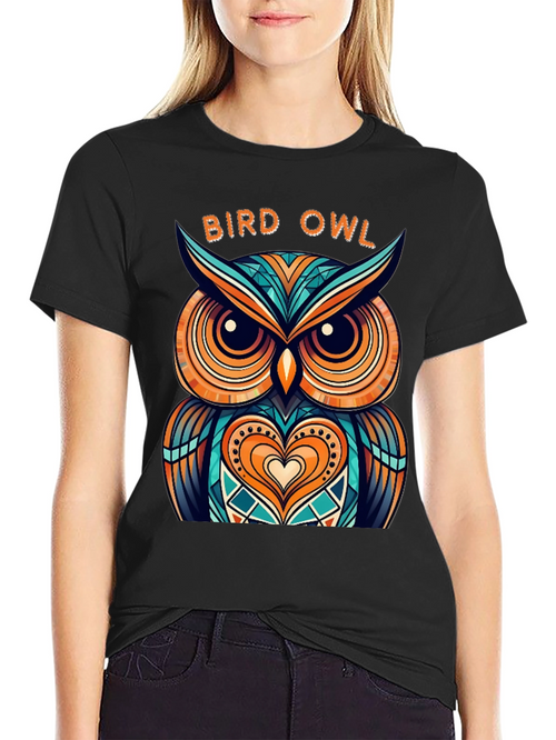 Abstract Bird Owl Graphic Tee - Stylish Mens Black T-Shirt