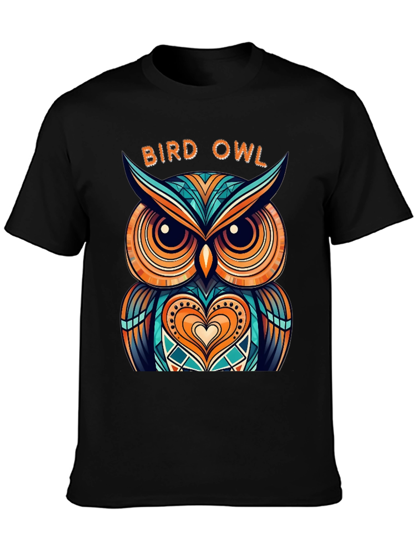 Abstract Bird Owl Graphic Tee - Stylish Mens Black T-Shirt