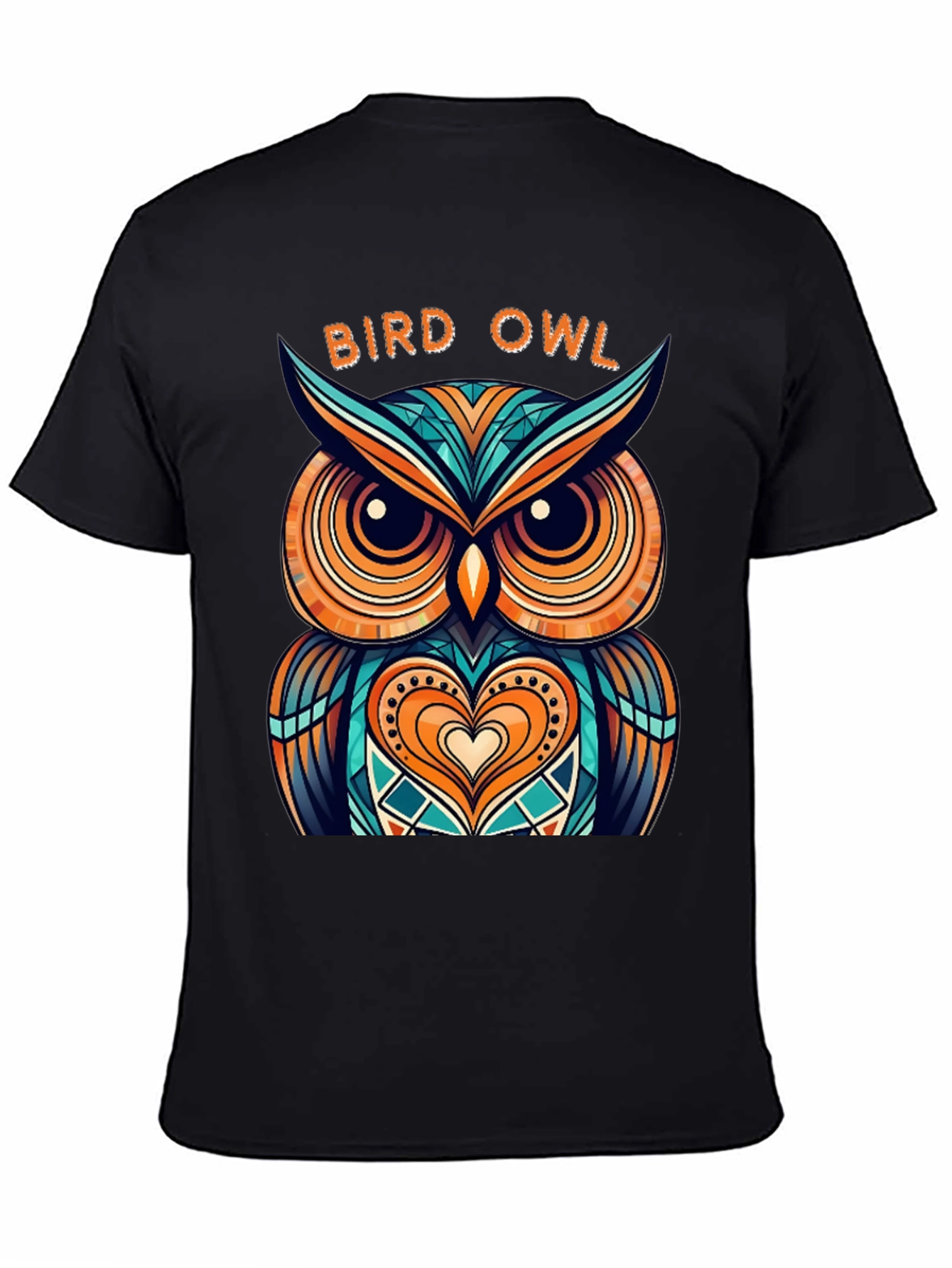Abstract Bird Owl Graphic Tee - Stylish Mens Black T-Shirt