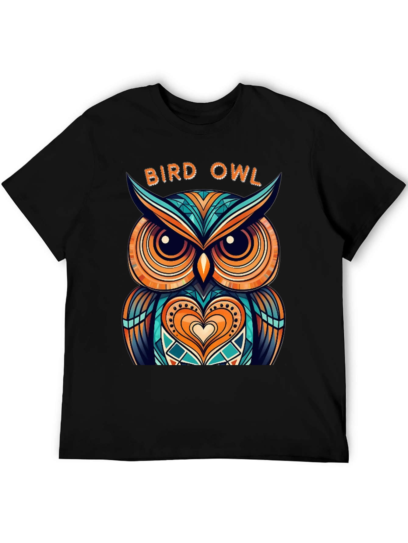 Abstract Bird Owl Graphic Tee - Stylish Mens Black T-Shirt
