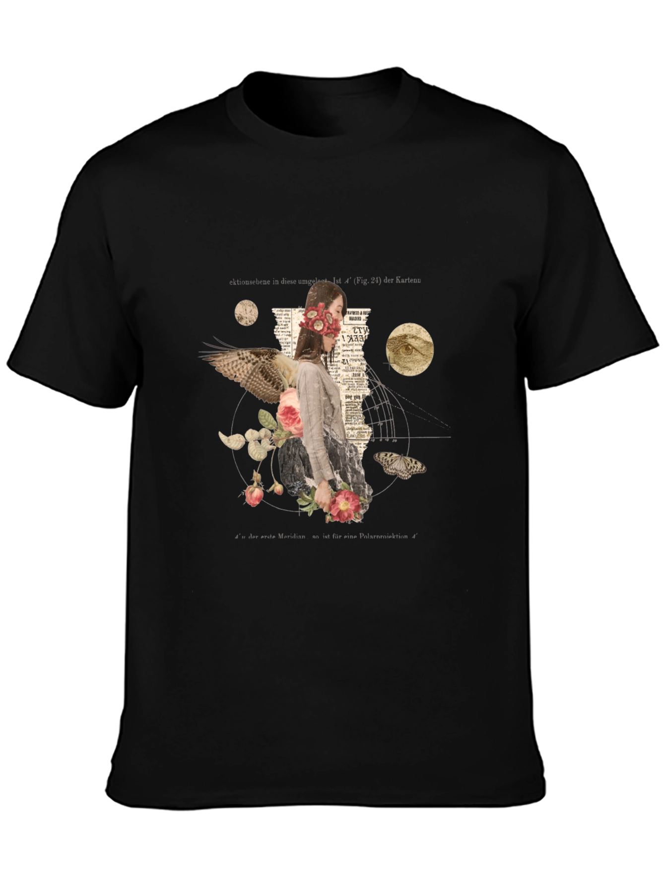 Surreal Floral Graphic Print Black T-Shirt
